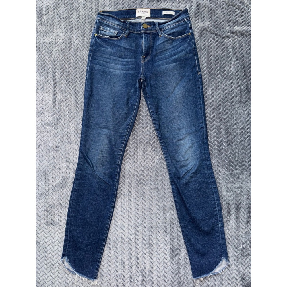 FRAME Le Skinny de Jeanne Jeans Dark Wash Raw Hem Denim Womens Size 27